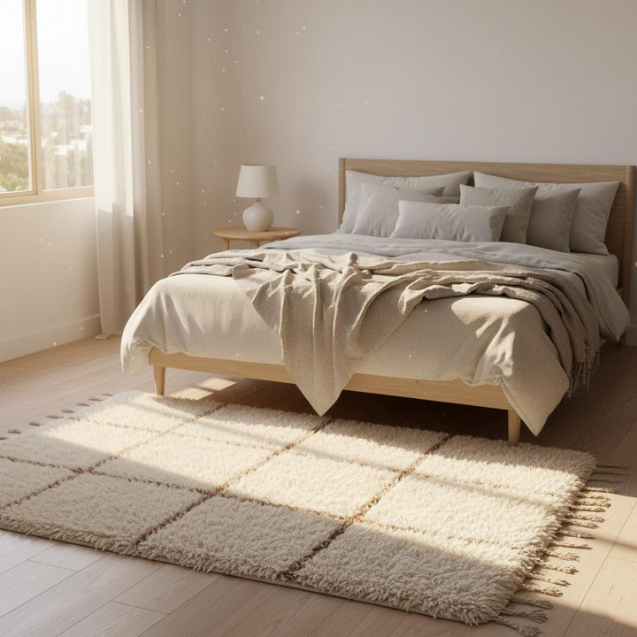Translation missing: es.Luxury Cream Moroccan Shag Rug – Plush Berber Area Rug, Soft Boho Living Room Carpet, Handwoven High-Pile Wool Style Rug, Neutral Home Decor