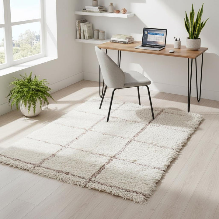 Translation missing: es.Luxury Cream Moroccan Shag Rug – Plush Berber Area Rug, Soft Boho Living Room Carpet, Handwoven High-Pile Wool Style Rug, Neutral Home Decor