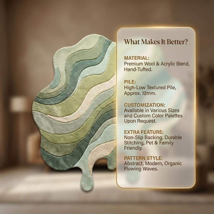 Translation missing: es.Melting Abstract Rug | Green Wavy Hand Tufted Sculptural Rug