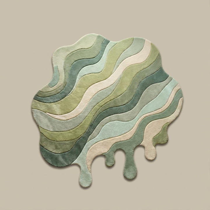 Translation missing: es.Modern irregular shaped rug featuring organic wave design and carved texture, abstract green hand tufted designer carpet