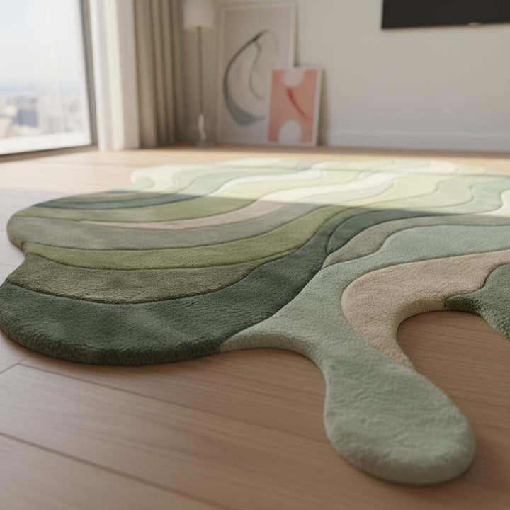 Translation missing: es.Melting Abstract Rug | Green Wavy Hand Tufted Sculptural Rug