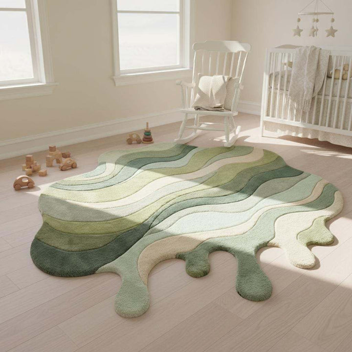 Translation missing: es.Artistic hand tufted irregular shaped rug with flowing layered design, modern sculptural area rug for home décor