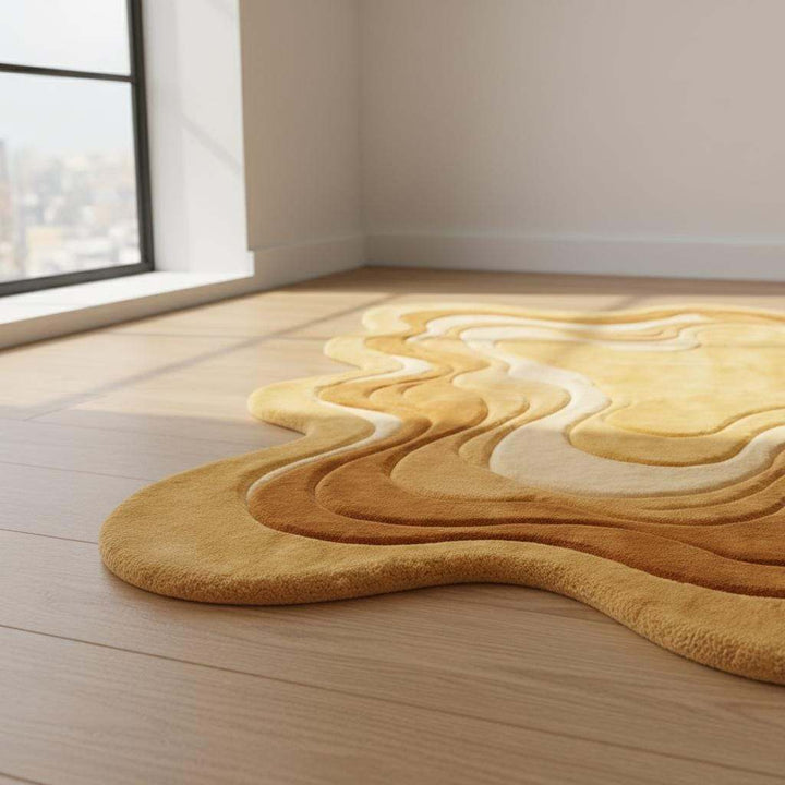 Translation missing: es.Melting Area Rug Irregular Shape Sculpted Wool Rug, Mid Century Modern Abstract Carpet, Organic Wavy High Pile Statement Rug