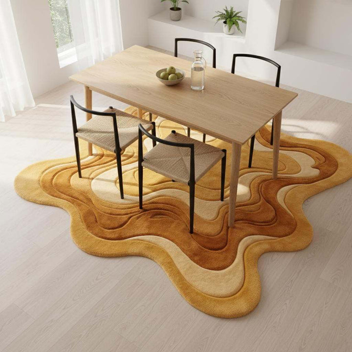Translation missing: es.Melting Area Rug Irregular Shape Sculpted Wool Rug, Mid Century Modern Abstract Carpet, Organic Wavy High Pile Statement Rug