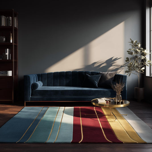 Translation missing: es.Metallic Gold Stripe Rug: Jewel Tone Hand-Woven Decor 9x12 Rug Teppich
