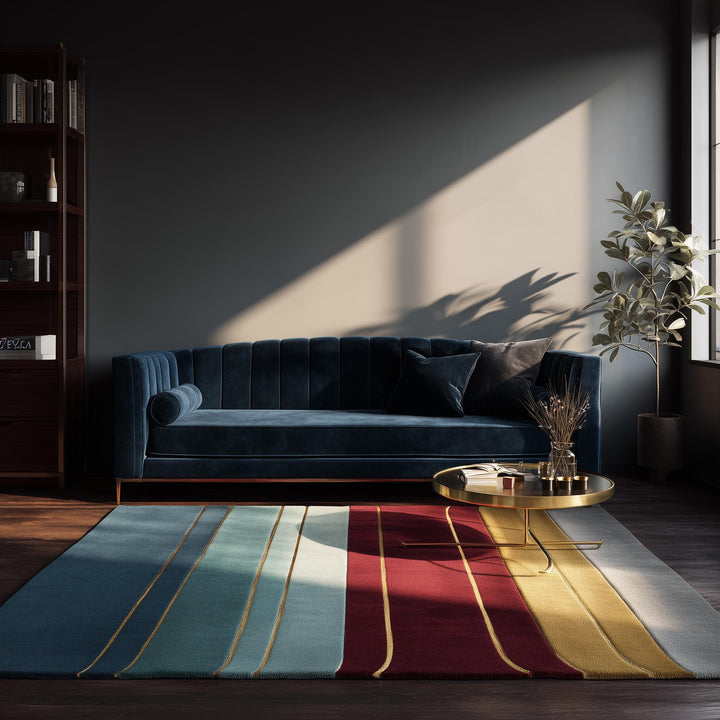 Translation missing: es.Metallic Gold Stripe Rug: Jewel Tone Hand-Woven Decor 9x12 Rug Teppich