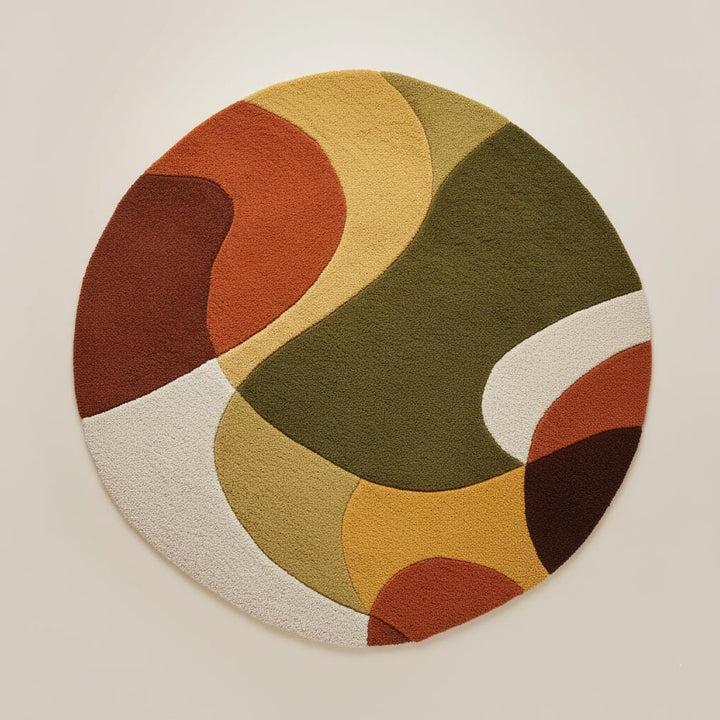 Translation missing: es.Plush mid century area rug with thick pile and retro modern geometric design in warm terracotta and olive tones