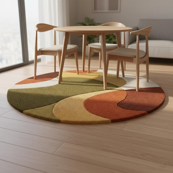 Translation missing: es.Mid century area rug with thick pile, retro arc design, and warm terracotta tones for plush living room comfort