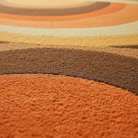 Translation missing: es.Mid Century Area Rug with plush pile and bold arc pattern in warm earthy tones