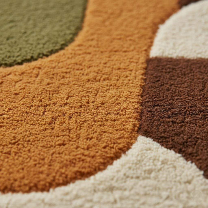 Translation missing: es.Mid Century Shag Rug with burnt orange and olive geometric design, plush high pile area carpet for living rooms