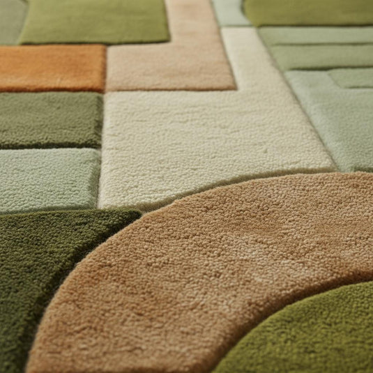 Translation missing: es.Mid-Century Modern Geometric Rug: Retro Abstract Green &amp; Orange Carpet