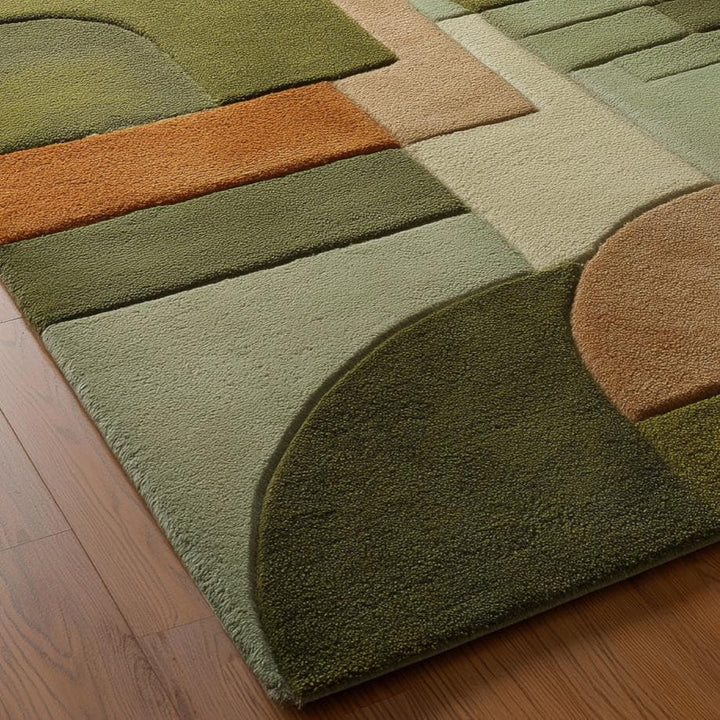 Translation missing: es.Mid-Century Modern Geometric Rug: Retro Abstract Green &amp; Orange Carpet