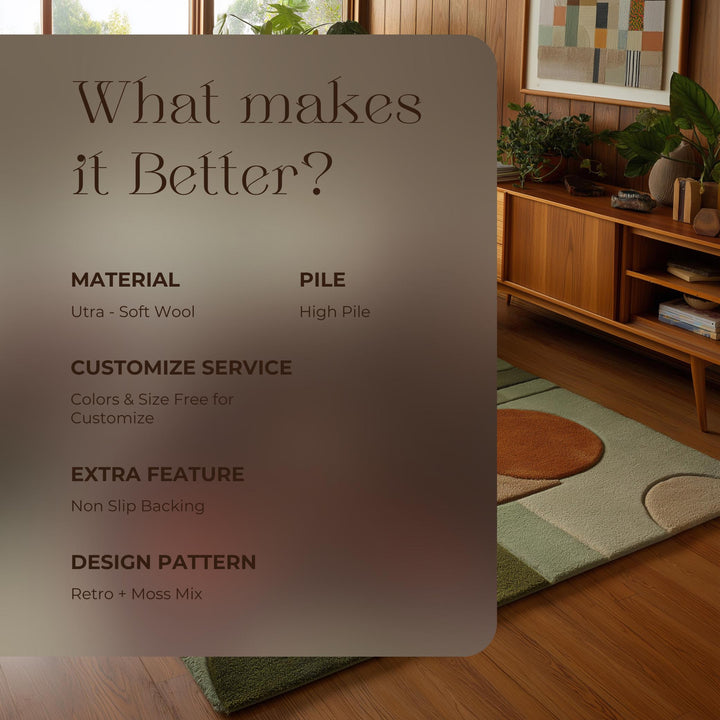 Translation missing: es.Mid-Century Modern Geometric Rug: Retro Abstract Green &amp; Orange Carpet
