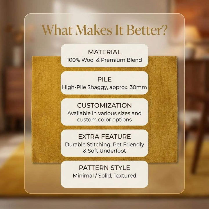 Translation missing: es.Mustard yellow area rug with retro mid-century design and modern low pile for living room decor