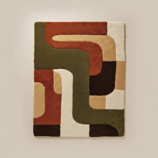 Translation missing: es.Mid century modern rug with plush thick pile and geometric warm earthy tones carpet