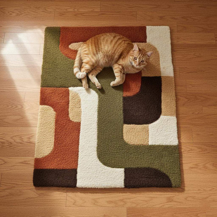 Translation missing: es.Mid century modern rug with plush thick pile and geometric warm earthy tones