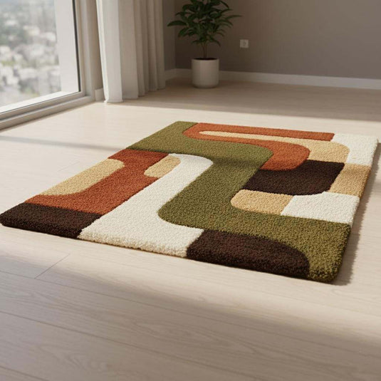 Translation missing: es.Mid century modern rug with plush thick carpet and geometric warm earthy palette design