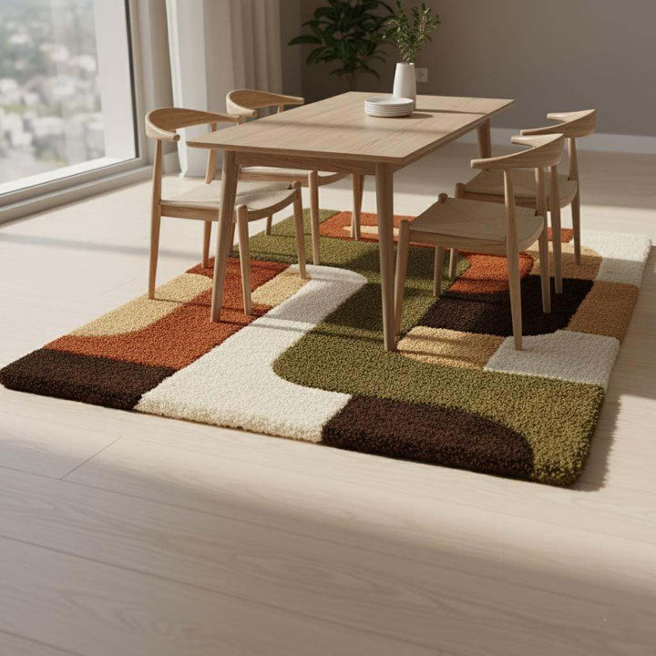 Translation missing: es.Mid century modern rug with plush thick pile and warm earthy geometric design