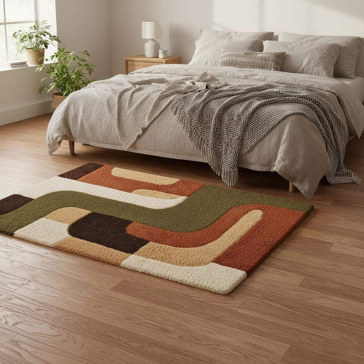 Translation missing: es.Mid century modern rug with plush thick carpet and geometric warm earthy palette design