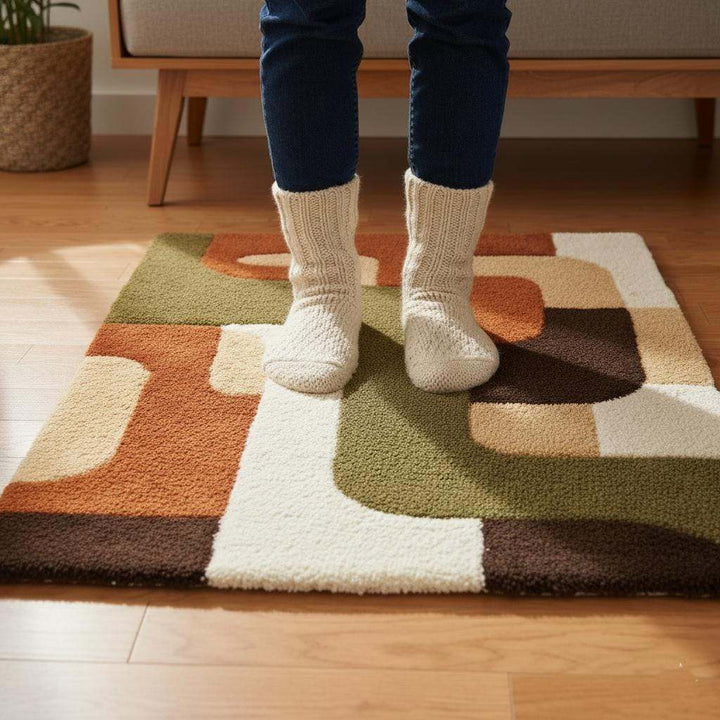 Translation missing: es.Plush thick Mid Century Modern Rug with geometric pattern in warm earthy tones
