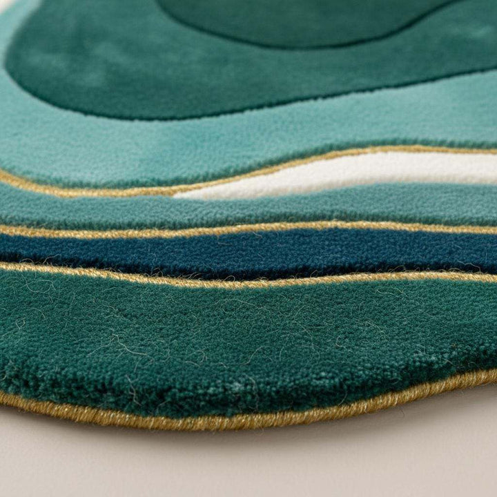 Translation missing: en.Mid century modern rug with teal green abstract organic shape and plush texture