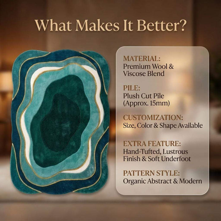 Translation missing: en.Mid century modern rug with organic abstract teal green design and plush texture