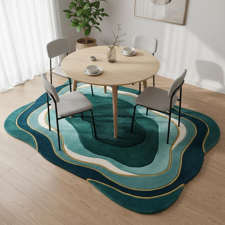 Translation missing: en.Mid century modern rug with organic abstract teal green design and plush durable fibers