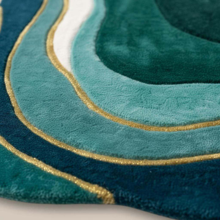 Translation missing: en.Mid century modern rug with organic shape and teal green abstract design