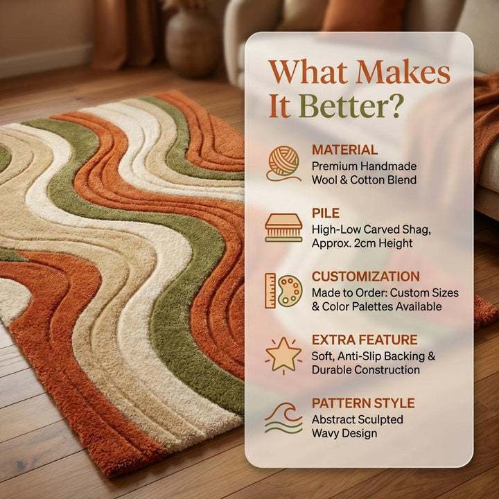 Translation missing: en.Mid Century Abstract Wavy Stripe Wool Area Rug