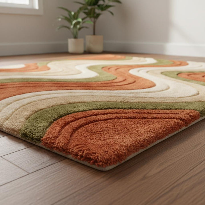 Translation missing: en.Mid Century Abstract Wavy Stripe Wool Area Rug
