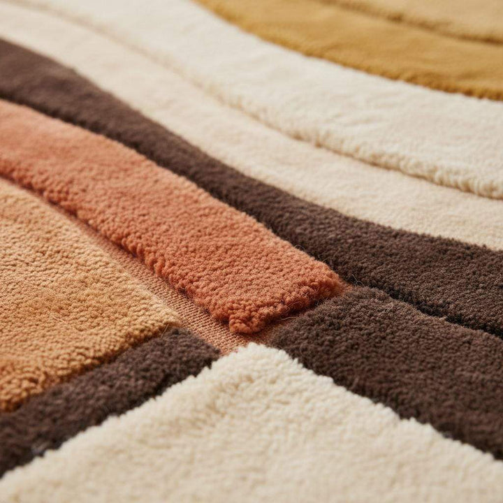 Translation missing: en.Mid Century Modern Abstract Area Rug, Hand Tufted Plush Retro Living Room Rug in Terracotta Mustard Cream, Geometric Home Decor