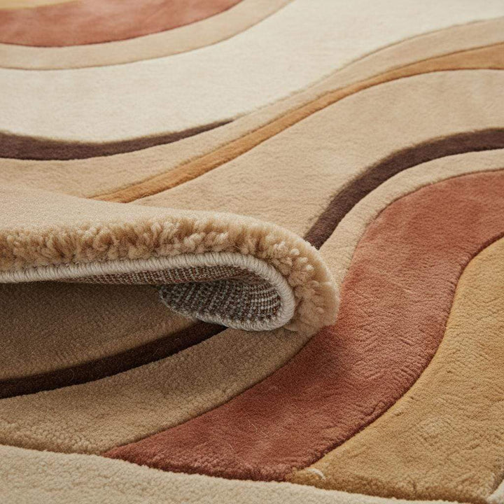 Translation missing: en.Abstract curved pattern rug with flowing lines and sculpted shapes, inspired by mid century modern design and retro interior styling