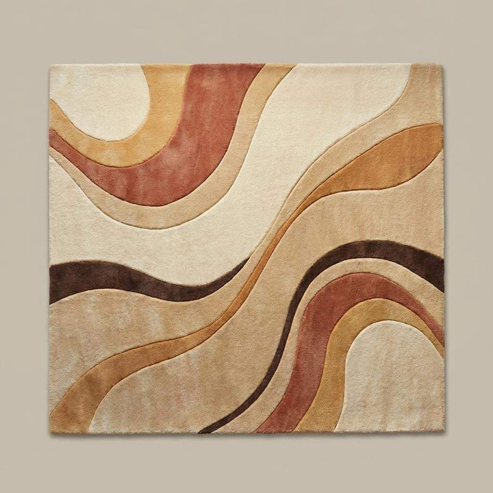 Translation missing: en.Neutral abstract rug showing ivory base with beige, camel, terracotta, and brown accents, designed to complement modern and minimalist decor