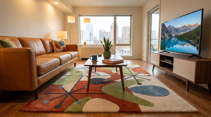 Translation missing: es.Mid Century Modern Abstract Rug, Hand Tufted Wool Area Rug for Living Room &amp; Office Decor __etsy:8048433141