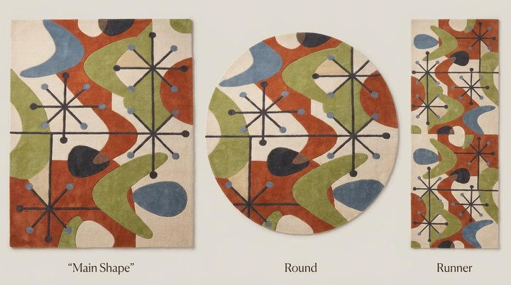 Translation missing: es.Rectangle abstract rug design available in custom round rug and runner hallway rug sizes for modern interiors __etsy:8048433143