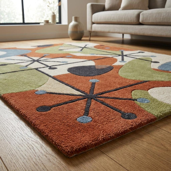 Translation missing: es.Premium handmade wool rug featuring organic shapes and mid century modern colors for cozy contemporary spaces __etsy:8000502826