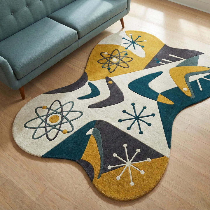 Translation missing: es.Mid Century Modern hand-tufted wool abstract rug with atomic retro design and irregular shape