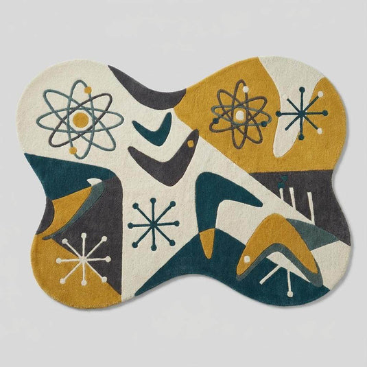 Translation missing: es.Irregular shape hand tufted wool rug in retro mid century modern style, unique statement rug for modern interiors