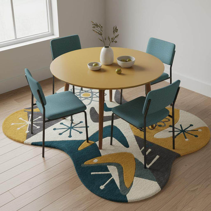 Translation missing: es.Mid Century Modern Abstract Rug, Irregular Shape Hand Tufted Wool Rug, Atomic Retro Area Rug, 1950s Modern Art Carpet, Living Room Decor
