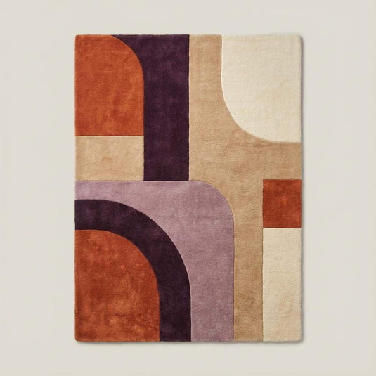 Translation missing: es.Hand tufted retro area rug featuring bold abstract arches, plush high pile texture, perfect statement rug for mid century modern interiors