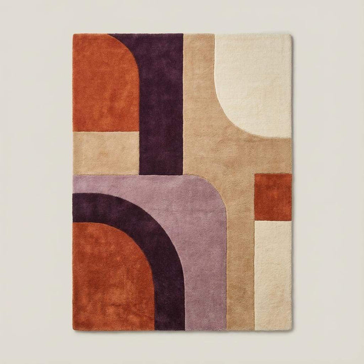 Translation missing: en.Hand tufted retro area rug featuring bold abstract arches, plush high pile texture, perfect statement rug for mid century modern interiors