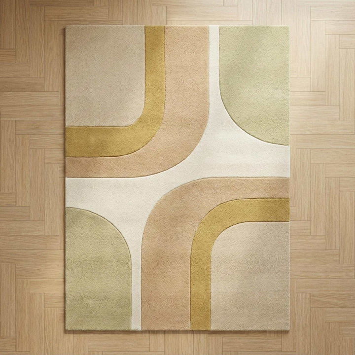Translation missing: en.Mid Century Modern abstract rug with retro geometric wool design in neutral earthy tones for living room