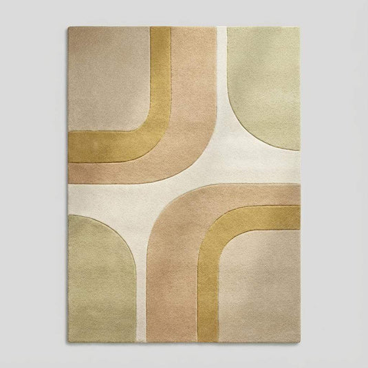 Translation missing: es.Retro geometric wool area rug featuring soft rounded lines and neutral Scandinavian color palette
