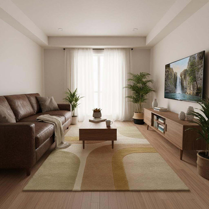Translation missing: en.Scandinavian style abstract rug in cream beige and green, perfect for modern living room décor