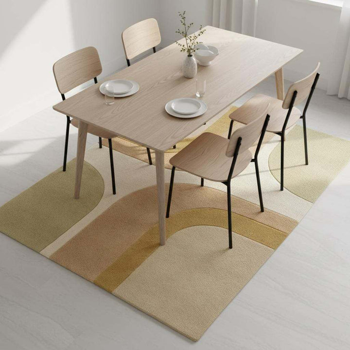 Translation missing: en.Neutral mid century modern rug with curved block pattern and warm earthy tones