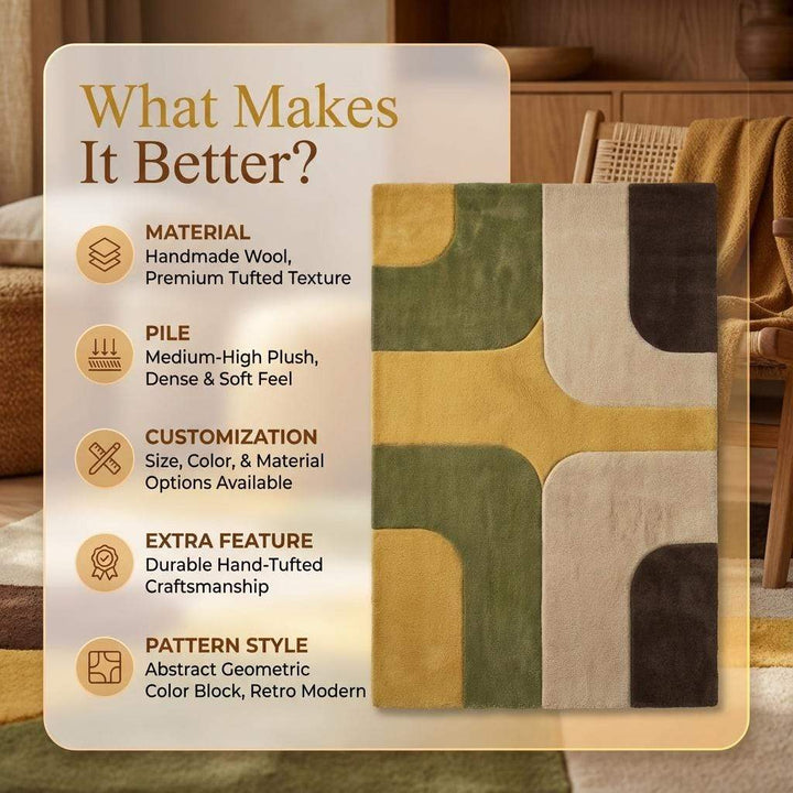 Translation missing: es.Mid Century Modern Geometric Area Rug, Retro Color Block Living Room Rug