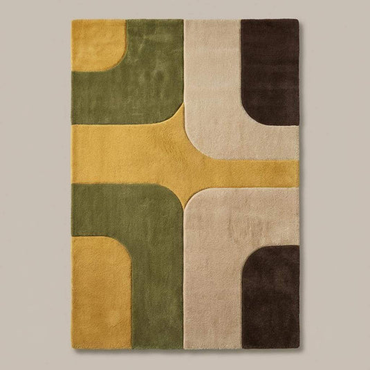 Translation missing: es.Abstract geometric rug featuring rounded color block shapes and clean transitions inspired by mid century modern design