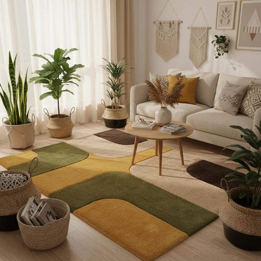 Translation missing: es.Handmade style modern rug with carefully tufted pile, soft surface texture, and natural artisan variation