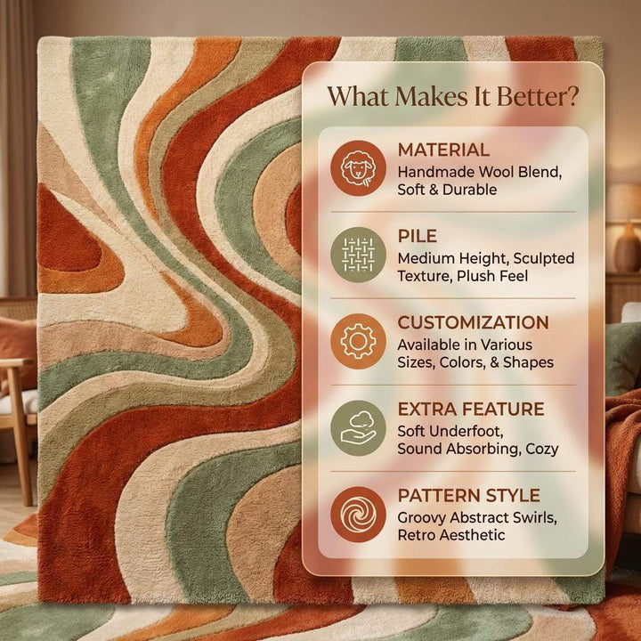 Translation missing: es.Mid Century Modern Retro Wavy Wool Rug for Living Room Decor