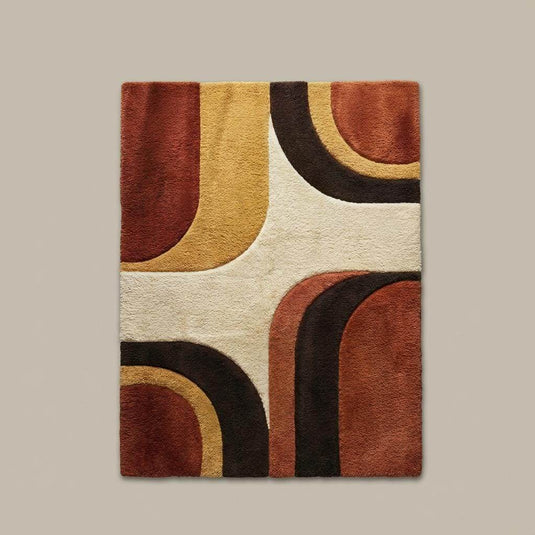 Translation missing: en.Retro geometric high pile rug featuring sculpted curves and warm earthy tones, modern hand tufted wool carpet